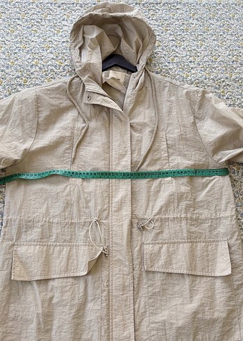 Bej Midi Keten Kadın Yağmurluk - Görsel 3