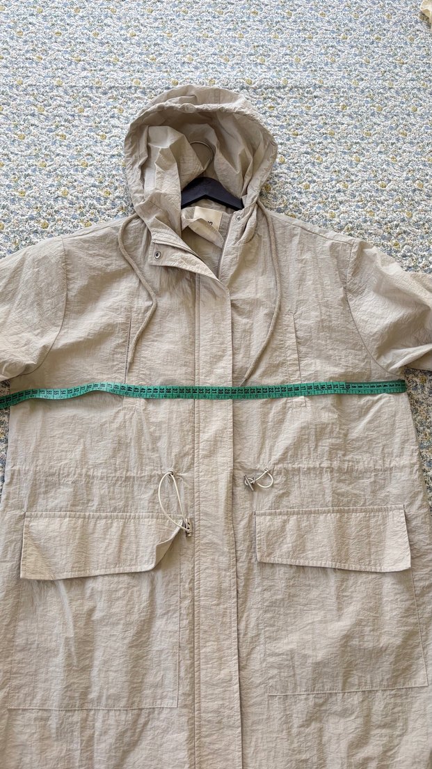 Bej Midi Keten Kadın Yağmurluk - Görsel 3