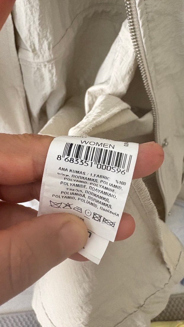 Bej Midi Keten Kadın Yağmurluk - Görsel 5