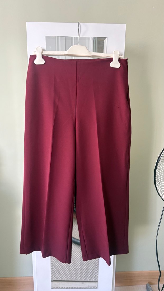 Bordo Kemerli Kadın Kumaş Pantolon - Görsel 3