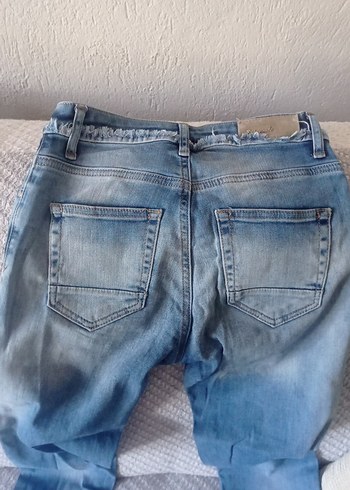 26 Beden mavi Renk Gevşek Kesim, Bağcıklı Mavi Kadın Kot Pantolon