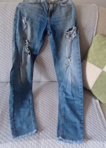 Gevşek Kesim, Bağcıklı Mavi Kadın Kot Pantolon