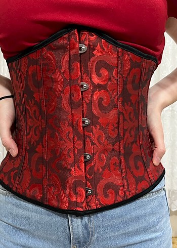 Kırmızı Desenli Gotik Straplez Büstiyer korse