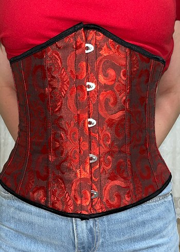 Diğer Kırmızı Desenli Gotik Straplez Büstiyer korse