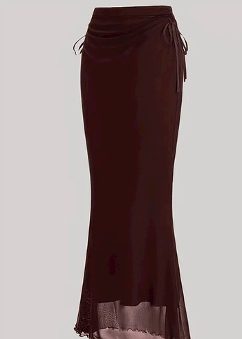 Bordo Drapeli Uzun Gotik Kadın Etek