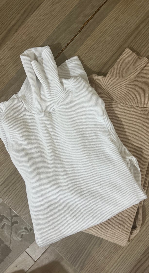 Bej ,beyaz Kadın Triko Boğazlı Kazak - Görsel 2