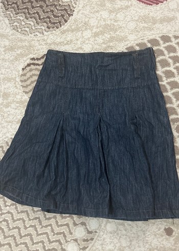 Piliseli Lacivert Denim Midi Etek - Görsel 2
