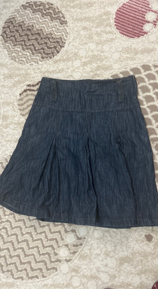 Piliseli Lacivert Denim Midi Etek - Görsel 2