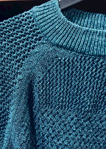 Petrol mavisi Kadın Kısa Kollu Triko Kazak - Görsel 2