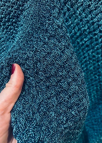 Petrol mavisi Kadın Kısa Kollu Triko Kazak - Görsel 3