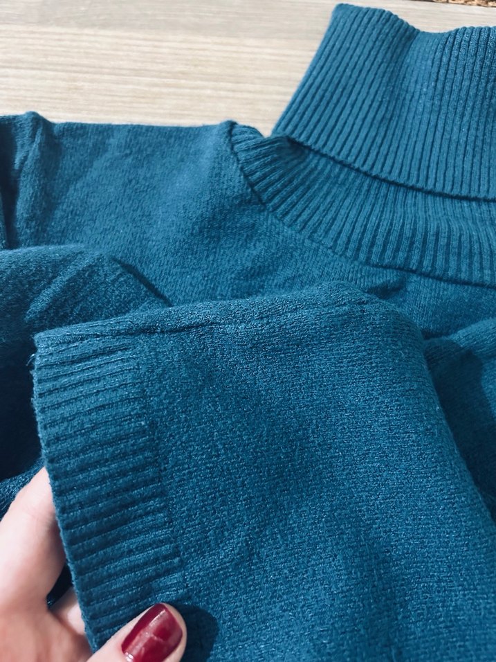 Kadın Mavi Balıkçı Yaka Triko Kazak - Görsel 3