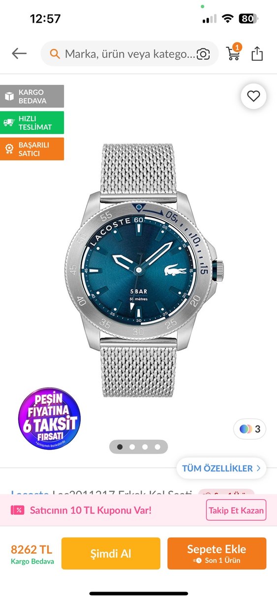 Lacoste gümüş Renk Erkek Kol Saati - Görsel 3