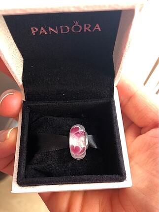 Pandora beyaz uzeri pembe kalp murano charm