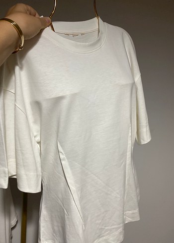 Beyaz Keten Rahat Hamile Tişörtü - Görsel 2