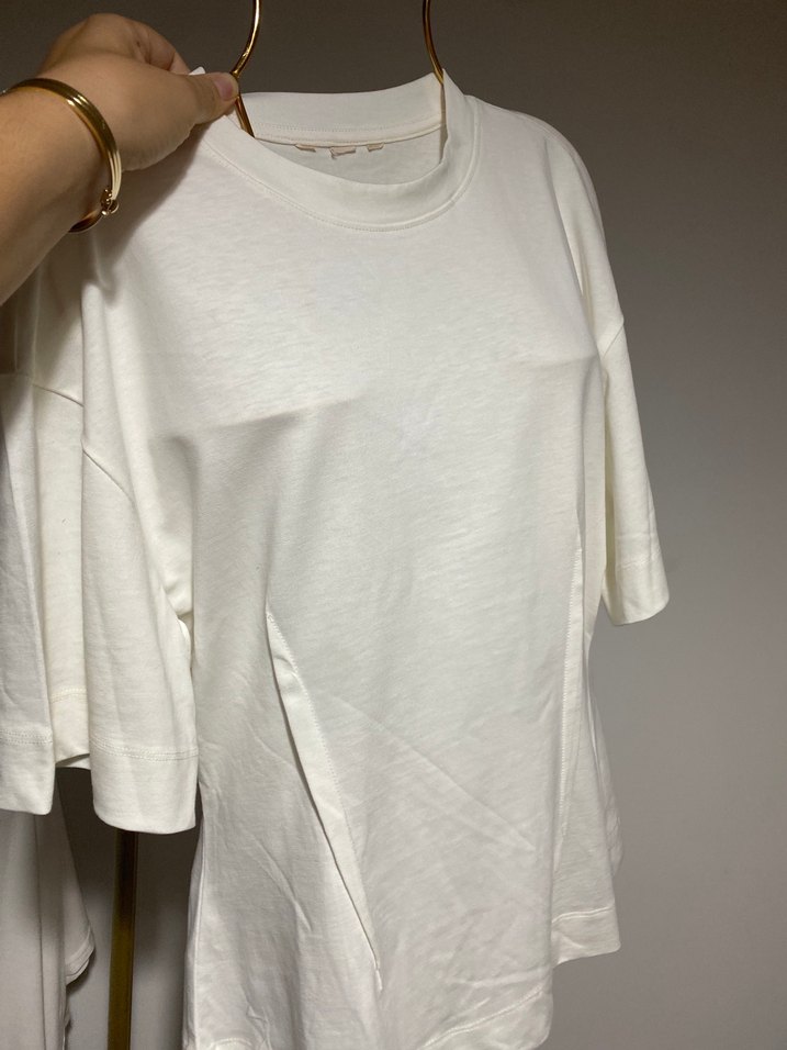 Beyaz Keten Rahat Hamile Tişörtü - Görsel 2