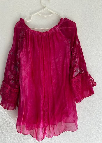 Dantel Detaylı Pembe bluz - Görsel 5