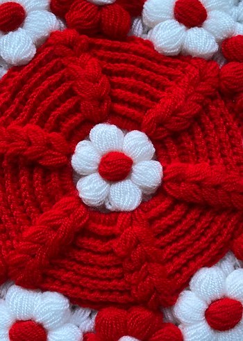 Kırmızı Beyaz Çiçekli El Örgüsü banyo lifi - Görsel 4