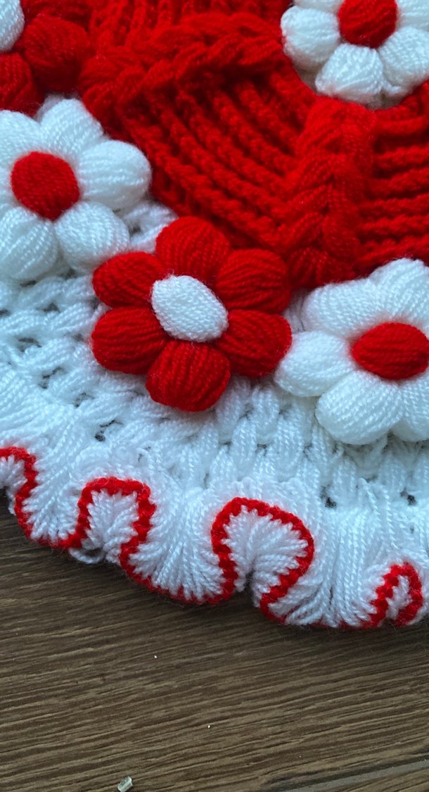 Kırmızı Beyaz Çiçekli El Örgüsü banyo lifi - Görsel 2