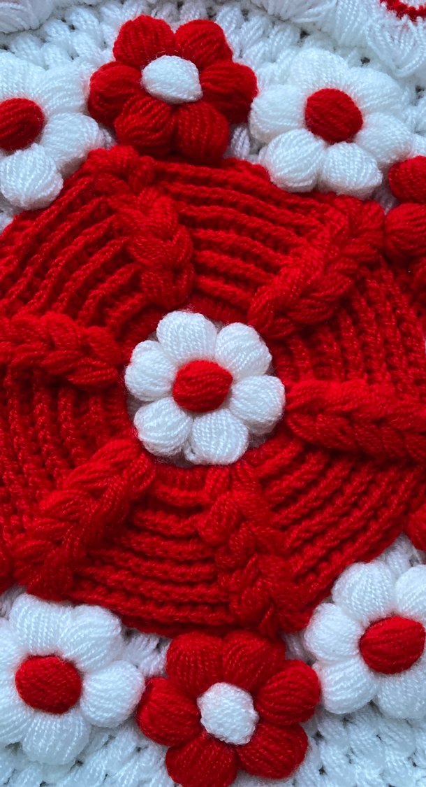 Kırmızı Beyaz Çiçekli El Örgüsü banyo lifi - Görsel 4