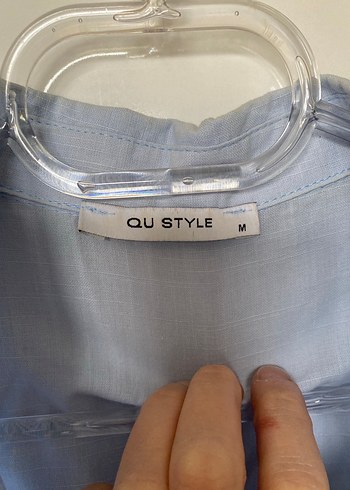 Mavi Keten Düğmeli Bol Kesim Gömlek - Görsel 2