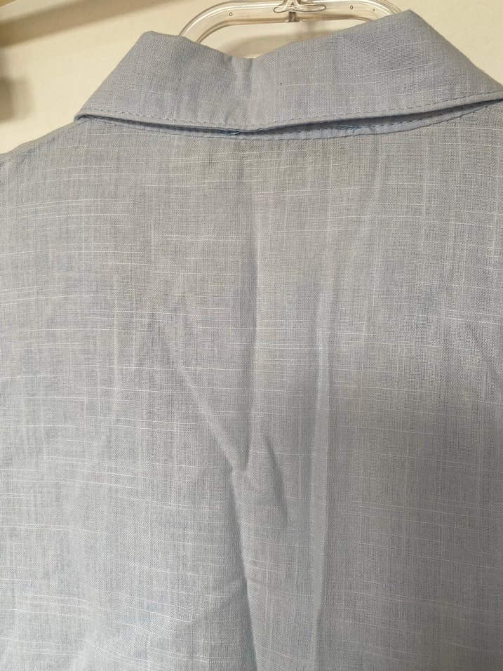 Mavi Keten Düğmeli Bol Kesim Gömlek - Görsel 4