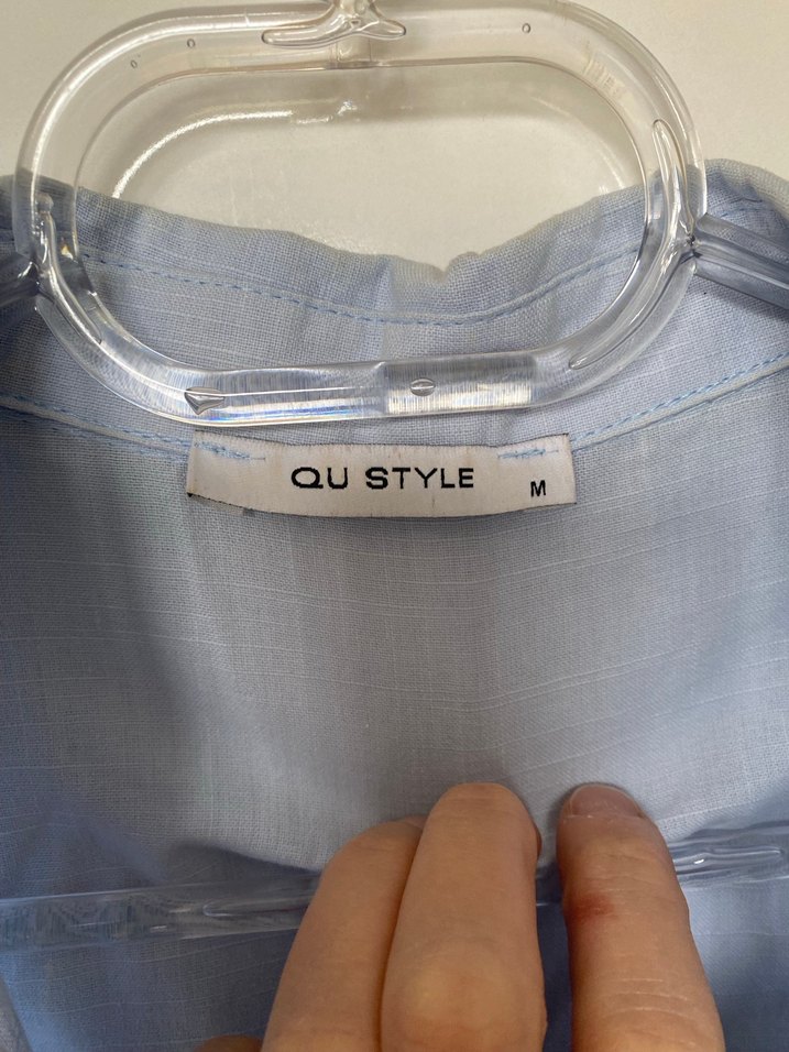 Mavi Keten Düğmeli Bol Kesim Gömlek - Görsel 2