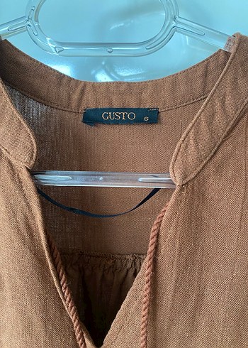 Püsküllü Kahverengi Keten Midi Elbise - Görsel 3