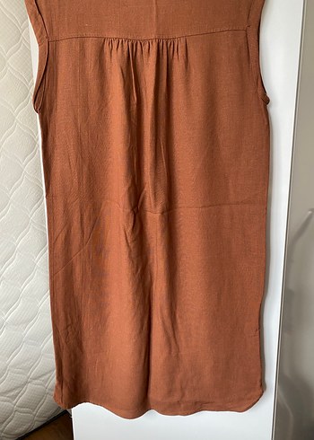 Püsküllü Kahverengi Keten Midi Elbise - Görsel 2
