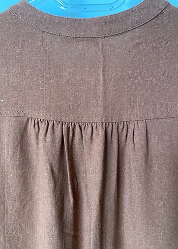 Püsküllü Kahverengi Keten Midi Elbise - Görsel 7