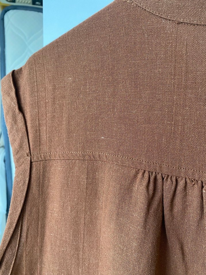 Püsküllü Kahverengi Keten Midi Elbise - Görsel 5
