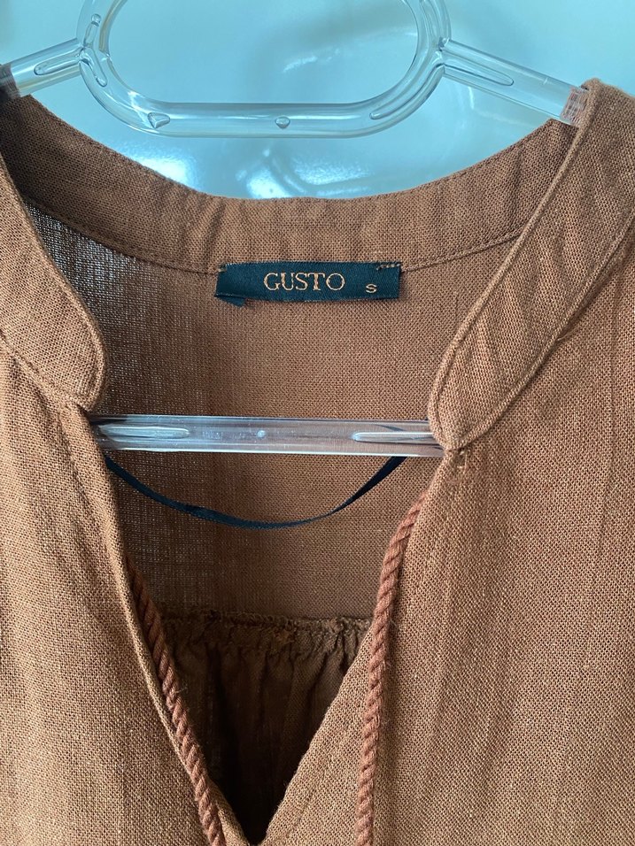 Püsküllü Kahverengi Keten Midi Elbise - Görsel 3