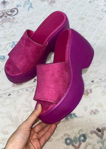 Limeo Fuşya Süet Kalın Topuklu Platform - Görsel 2