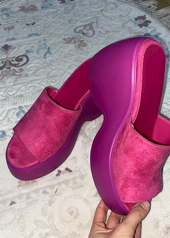 Limeo Fuşya Süet Kalın Topuklu Platform - Görsel 3