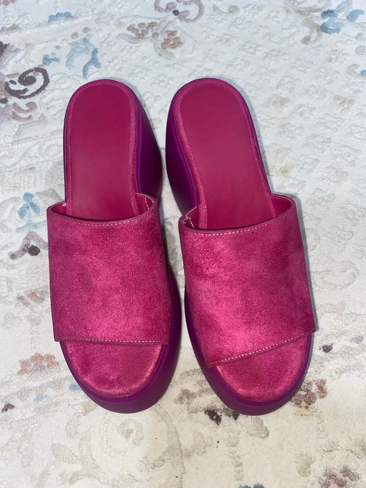 Limeo Fuşya Süet Kalın Topuklu Platform - Görsel 5