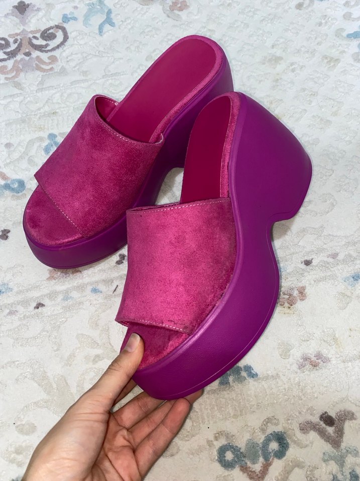Limeo Fuşya Süet Kalın Topuklu Platform - Görsel 2