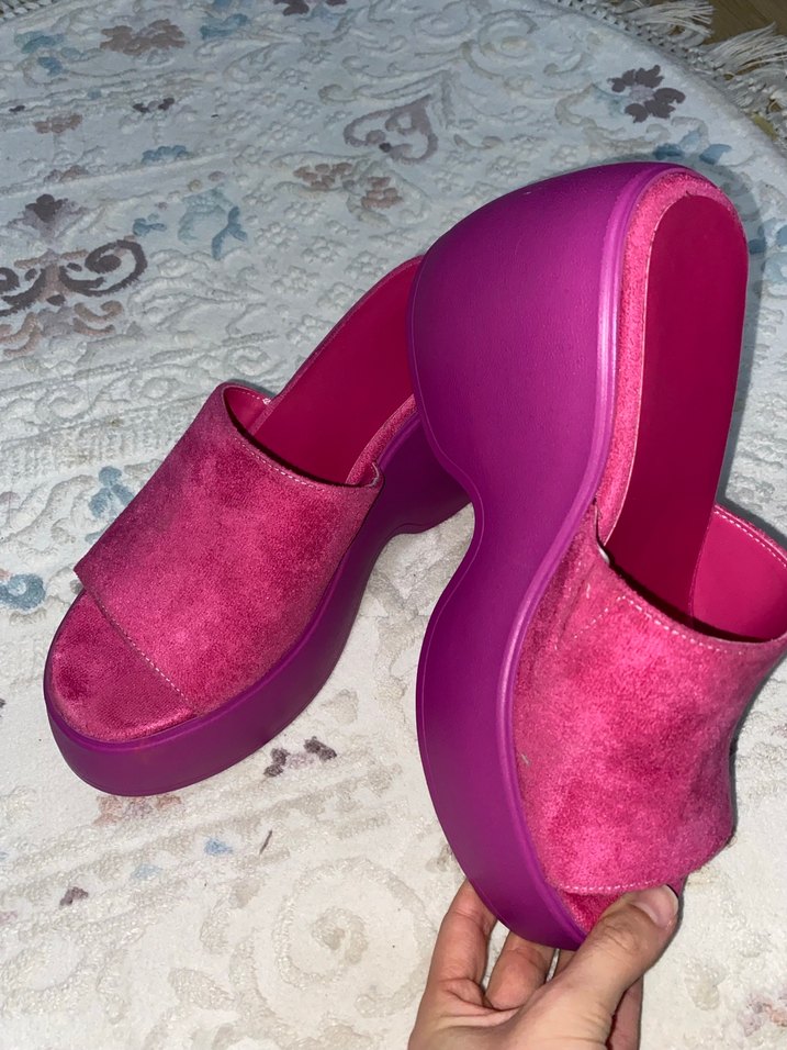 Limeo Fuşya Süet Kalın Topuklu Platform - Görsel 3