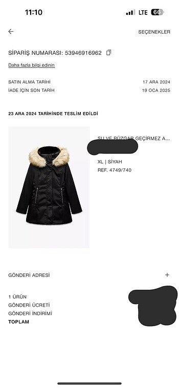 Zara Rüzgar ve Su geçirmez mont