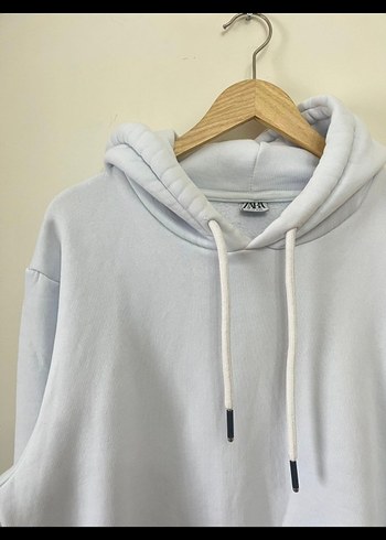 Zara Beyaz Kapüşonlu Salaş Sweatshirt - Görsel 2