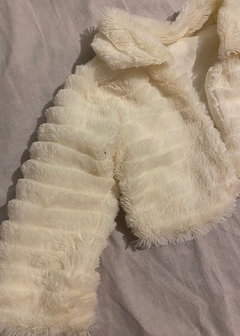 Beyaz Kadın Kürk Detaylı Midi Ceket - Görsel 2