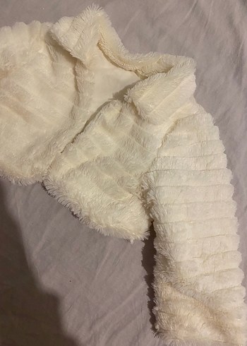 Beyaz Kadın Kürk Detaylı Midi Ceket - Görsel 3