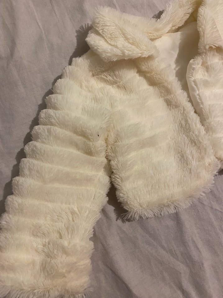 Beyaz Kadın Kürk Detaylı Midi Ceket - Görsel 2