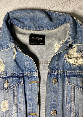 Düğmeli Mavi Denim Kadın Ceket - Görsel 3