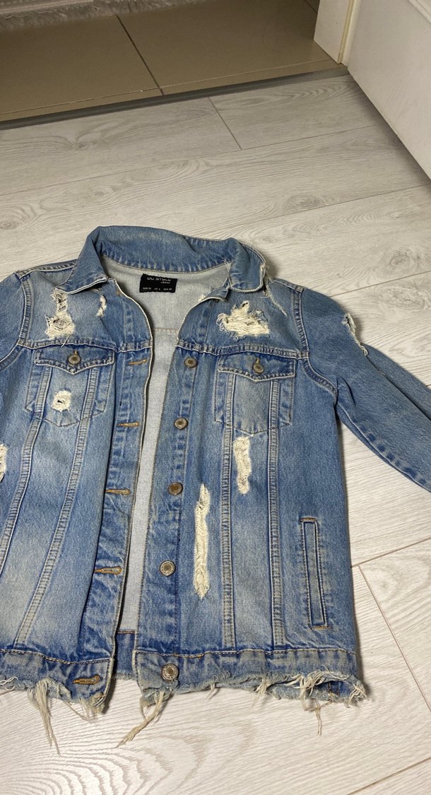 Düğmeli Mavi Denim Kadın Ceket - Görsel 2