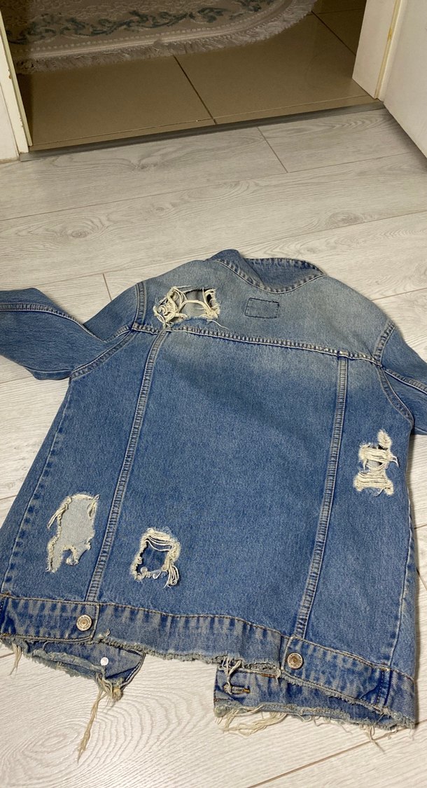 Düğmeli Mavi Denim Kadın Ceket - Görsel 5