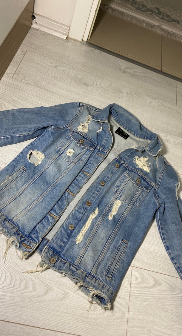 Düğmeli Mavi Denim Kadın Ceket - Görsel 4