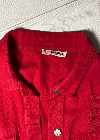 Kadın Kırmızı Mini Denim Ceket - Görsel 5