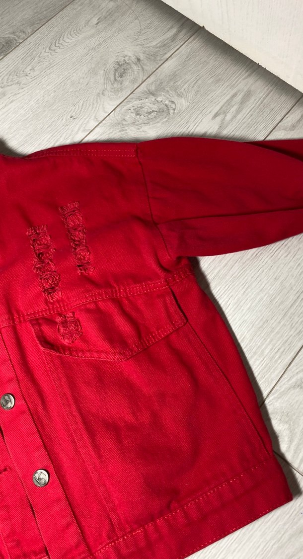 Kadın Kırmızı Mini Denim Ceket - Görsel 4