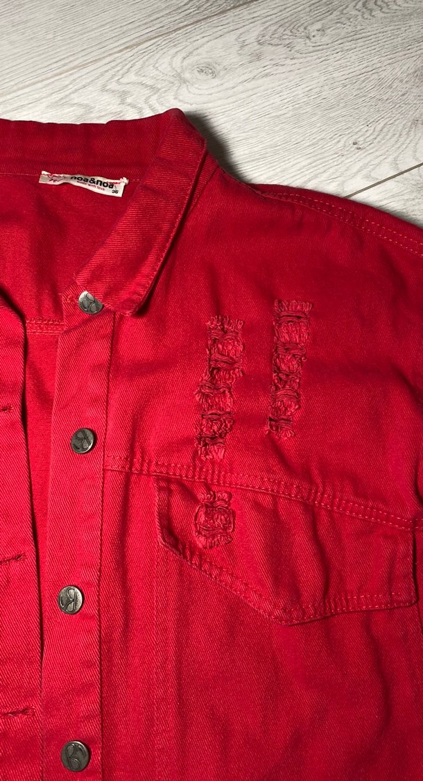 Kadın Kırmızı Mini Denim Ceket - Görsel 2