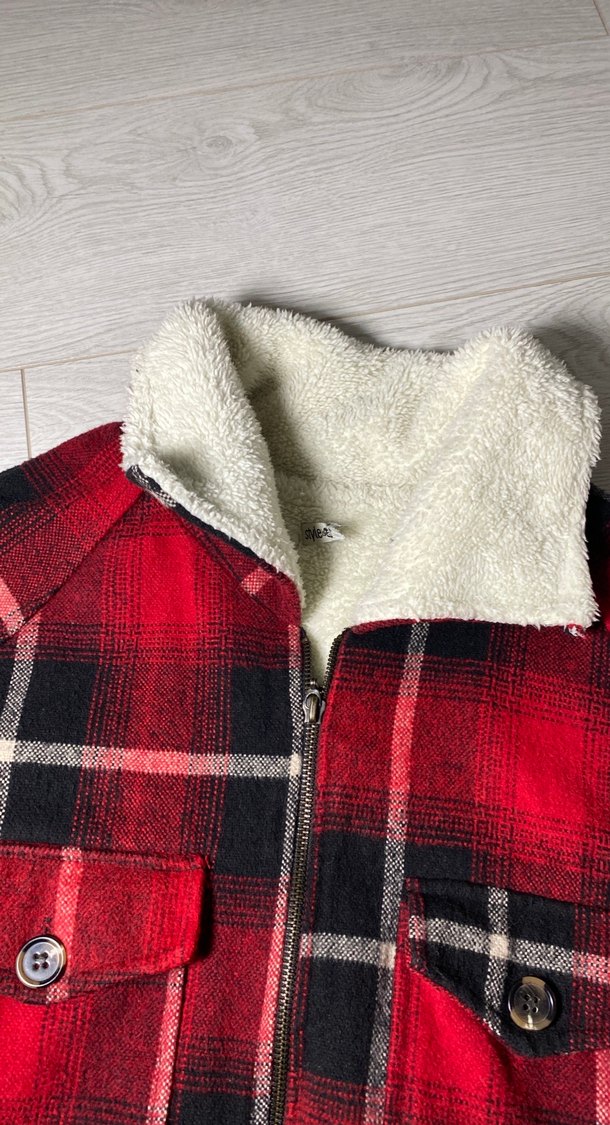 Kırmızı Ekose Düğmeli Kadın Gömlek - Görsel 3
