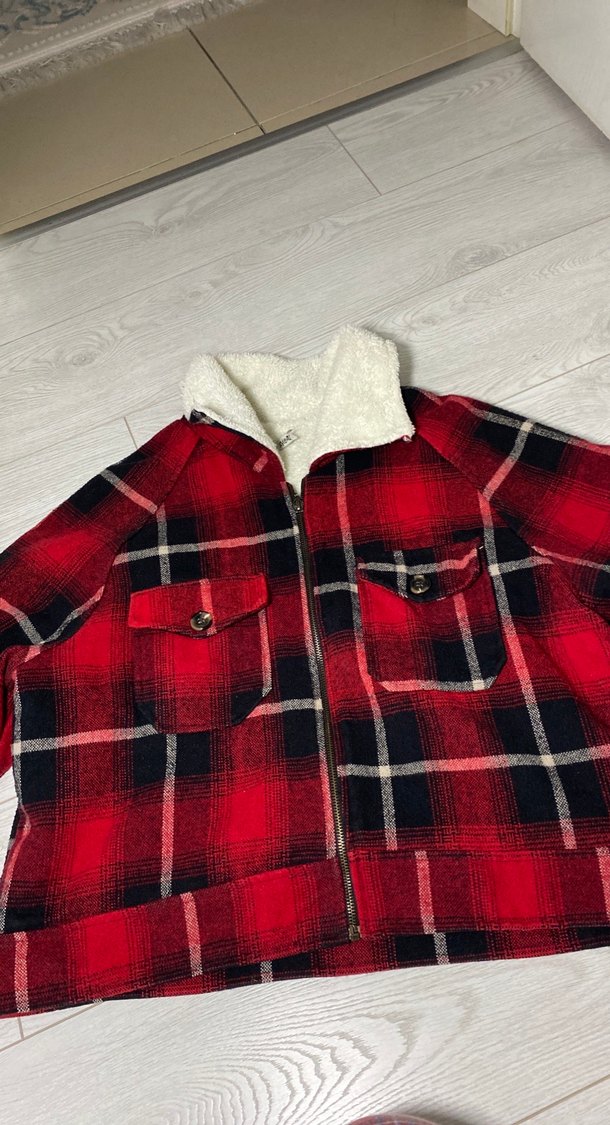Kırmızı Ekose Düğmeli Kadın Gömlek - Görsel 2